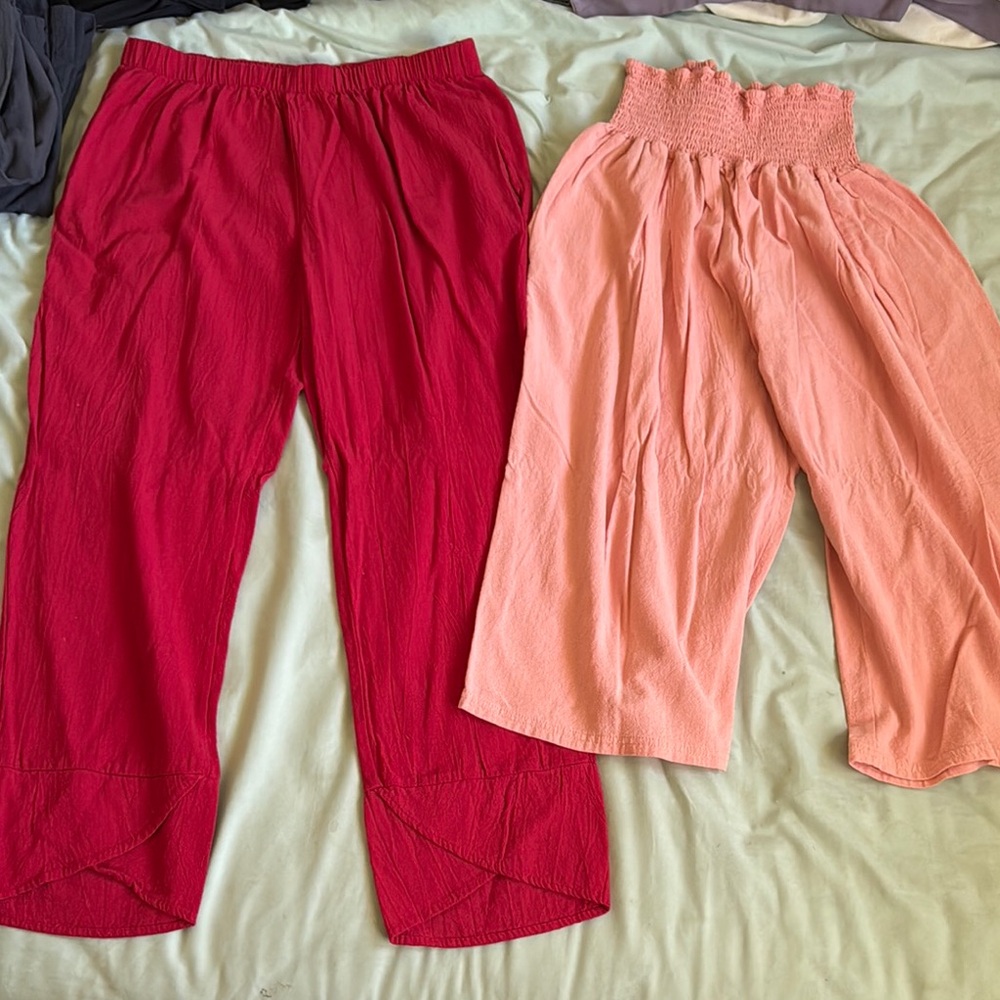 Chic Red and Pink Wide-Leg Pants Set